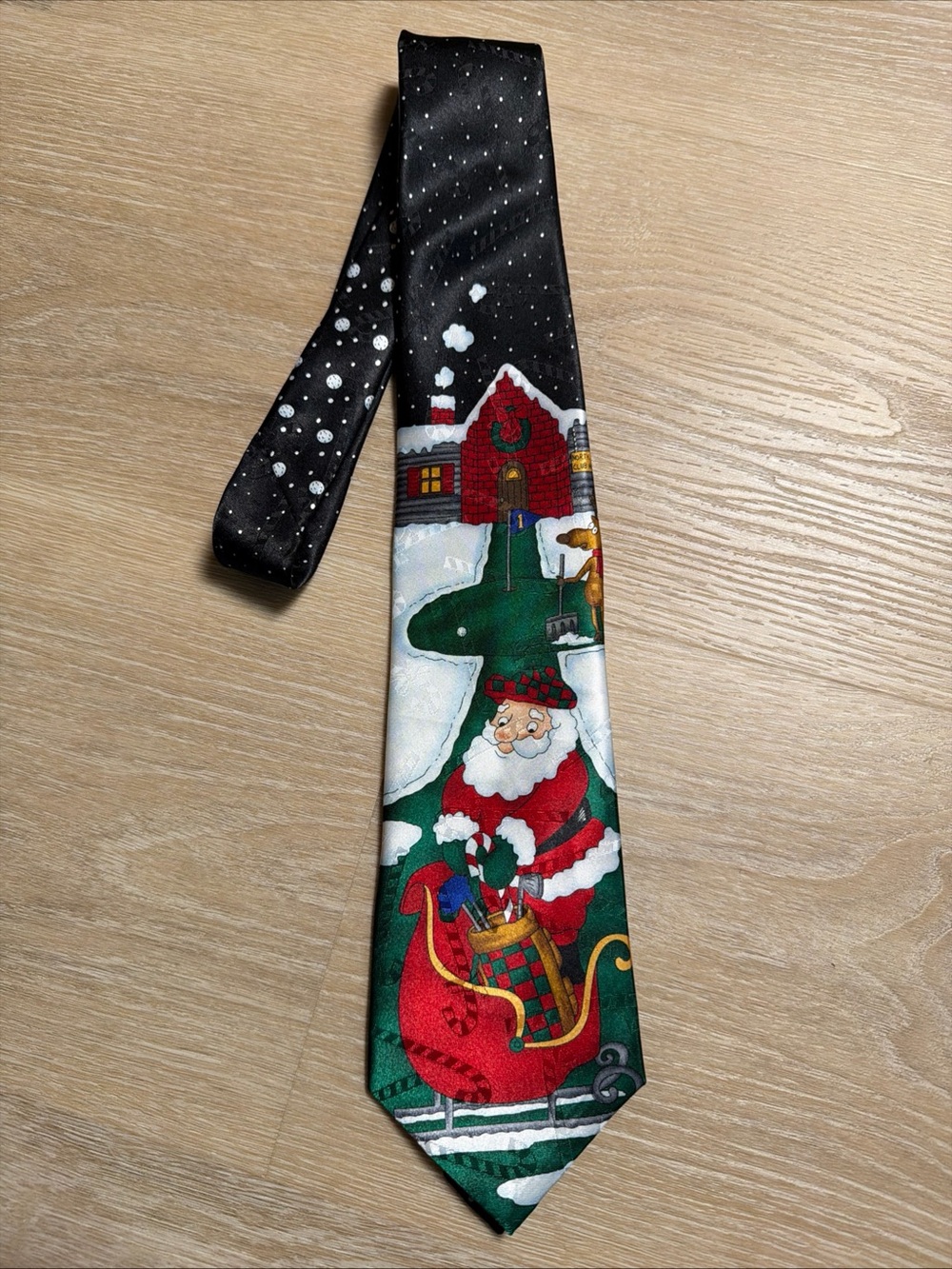 Vintage Hallmark Yule Tie Greetings Golfing Santa Claus Christmas Men's Necktie